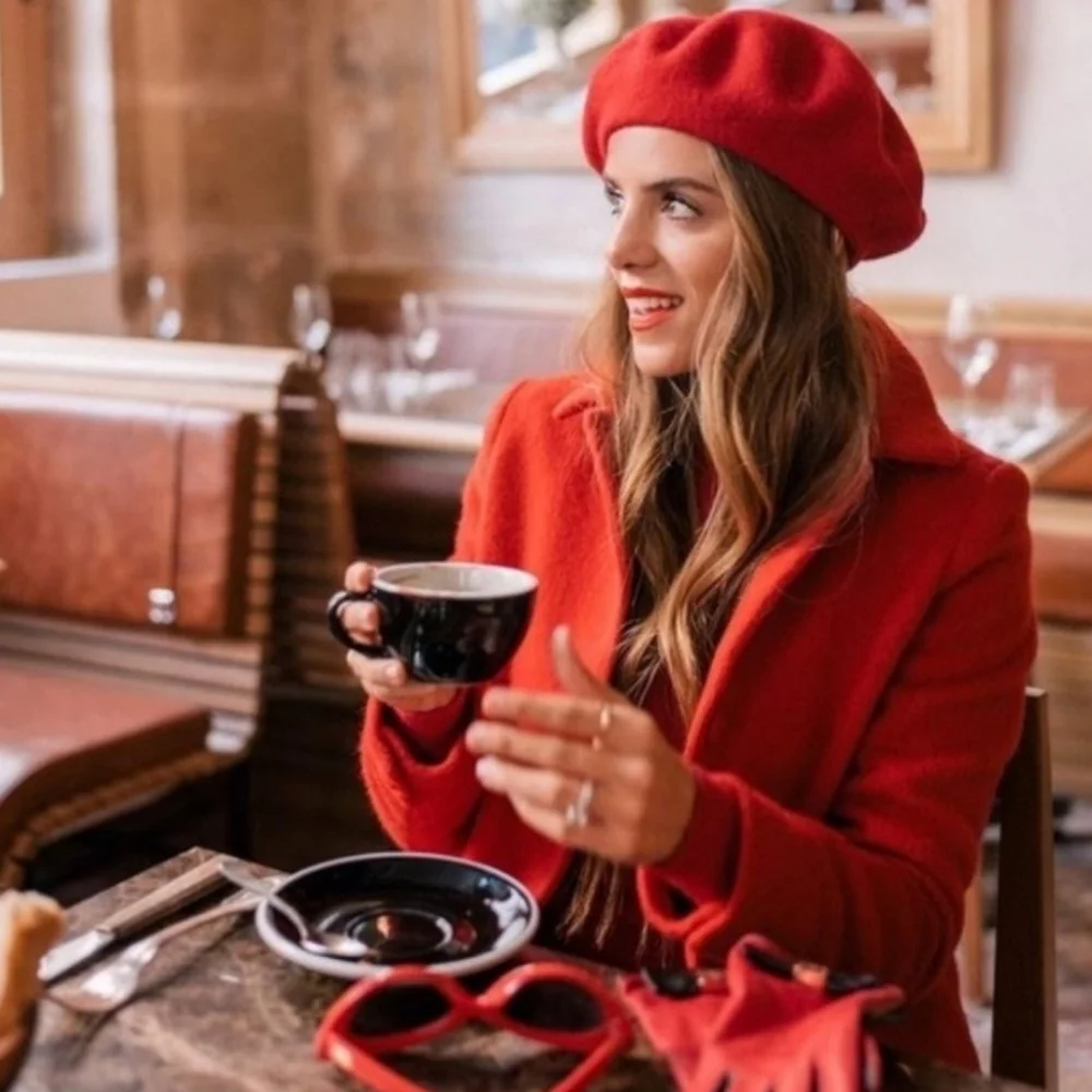 Women's Red Wool Blend French Beret Hat Parisian Fall Winter Classic preppy